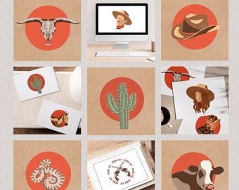 Westerse webelementen en illustraties - Arizona Art - instagram branding - Social media iconen - betrokkenheid - branding voor kleine bedrijven