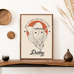 Personalized Dog Portrait, Western Art, Custom Pet Art, Customized Dog Wall Art, Custom Line Art, hand drawn portrait, Funny Animal Art