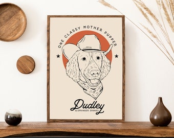 Personalized Dog Portrait, Western Art, Custom Pet Art, Customized Dog Wall Art, Custom Line Art, hand drawn portrait, Funny Animal Art