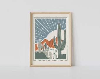 Framed Saguaro National Park Adventure Print | National Arizona Parks | Arizona Wall Art | Southwestern Decor | Saguaro Cactus