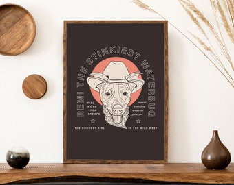 Personalized Dog Portrait, Western Art, Custom Pet Art, Customized Dog Wall Art, Custom Line Art, hand drawn portrait, Funny Animal Art