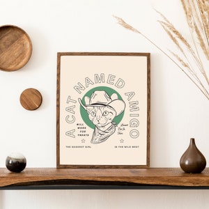 Ritratto di gatto personalizzato, arte occidentale, arte personalizzata per animali domestici, arte murale personalizzata per gatti, arte lineare personalizzata, ritratto disegnato a mano, arte di animali divertenti