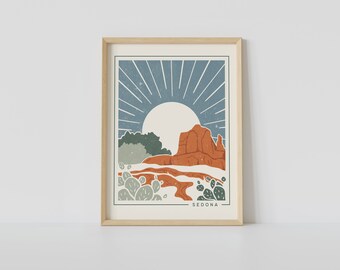 Sedona Arizona Adventure Print | Mid Century Moderne Wandkunst | Nationalpark Arizona Parks | beige orange oliv navy senf