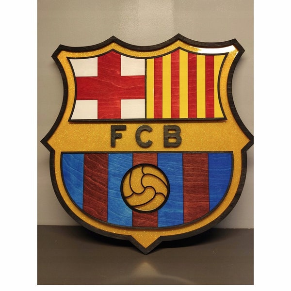 Logo 3D du FC Barcelone, Fait à la main, Bois, Collection, Cadeau, Sport, Fan de Football, Joueur de Football, Unique