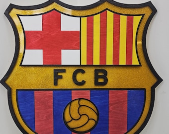 FC Barcelona 3D logo, Handmade, Wood, Collection, Gift, Sport, Football Fan, Football Player, Unique