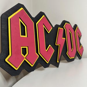 ACDC 3D logo, Handmade, Wood, Collection, Gift, Music, ACDC Fan, Music Band, Unique