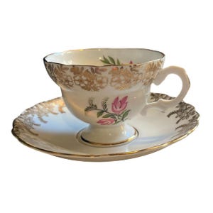 Rosina Bone China Tea Cup Saucer Set Made In England Floral  Gold Design