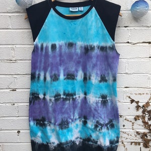 Tie Dye Dress | UK M | T-Shirt Dress | Blue Black Purple Dress |