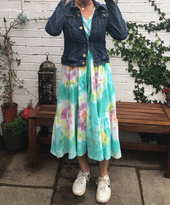 Tie Dye Midi T shirt Dress UK 10 Tiered V Neck Midi Dress Etsy