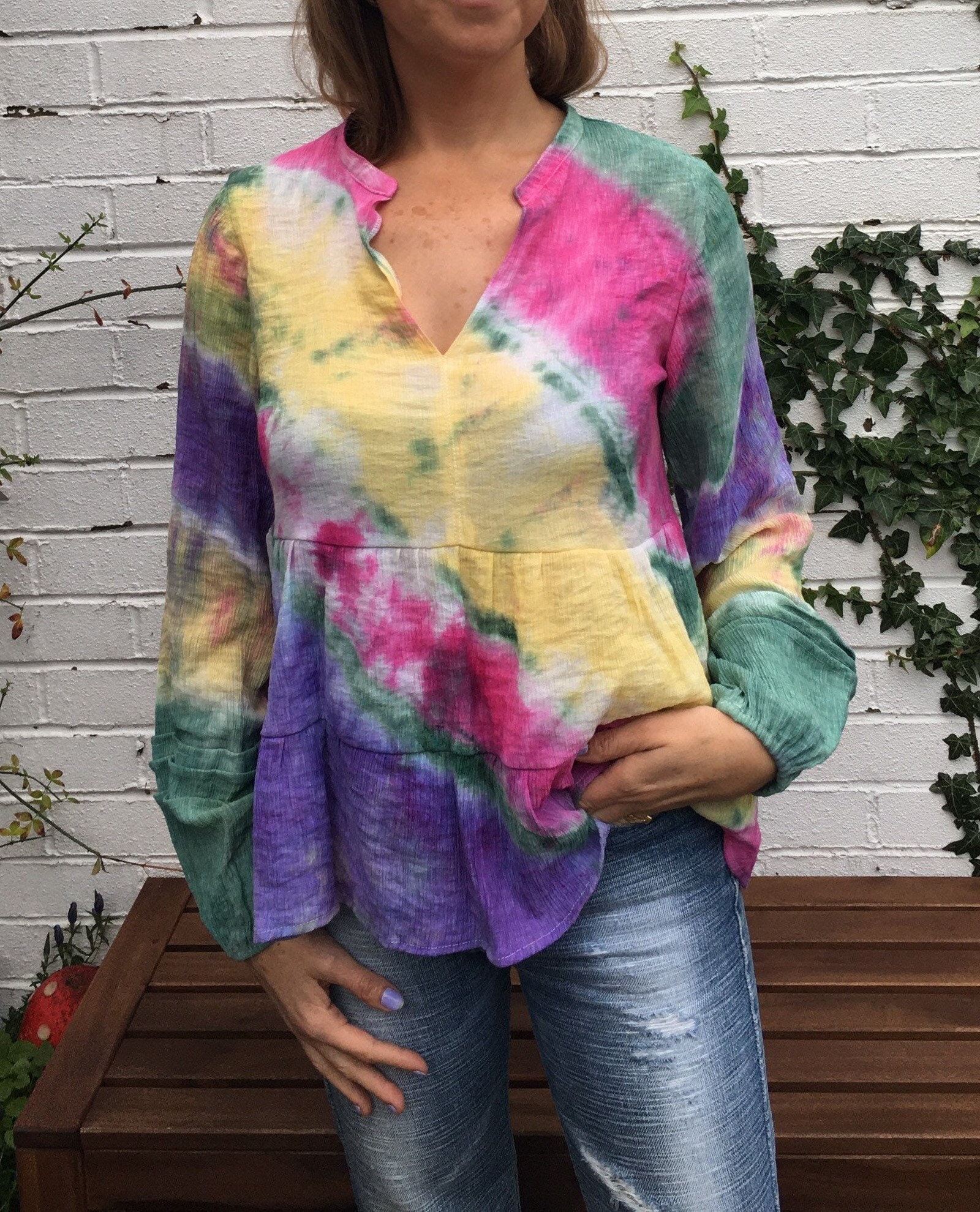 Tie Dye Long Sleeve Smock Top UK 10 