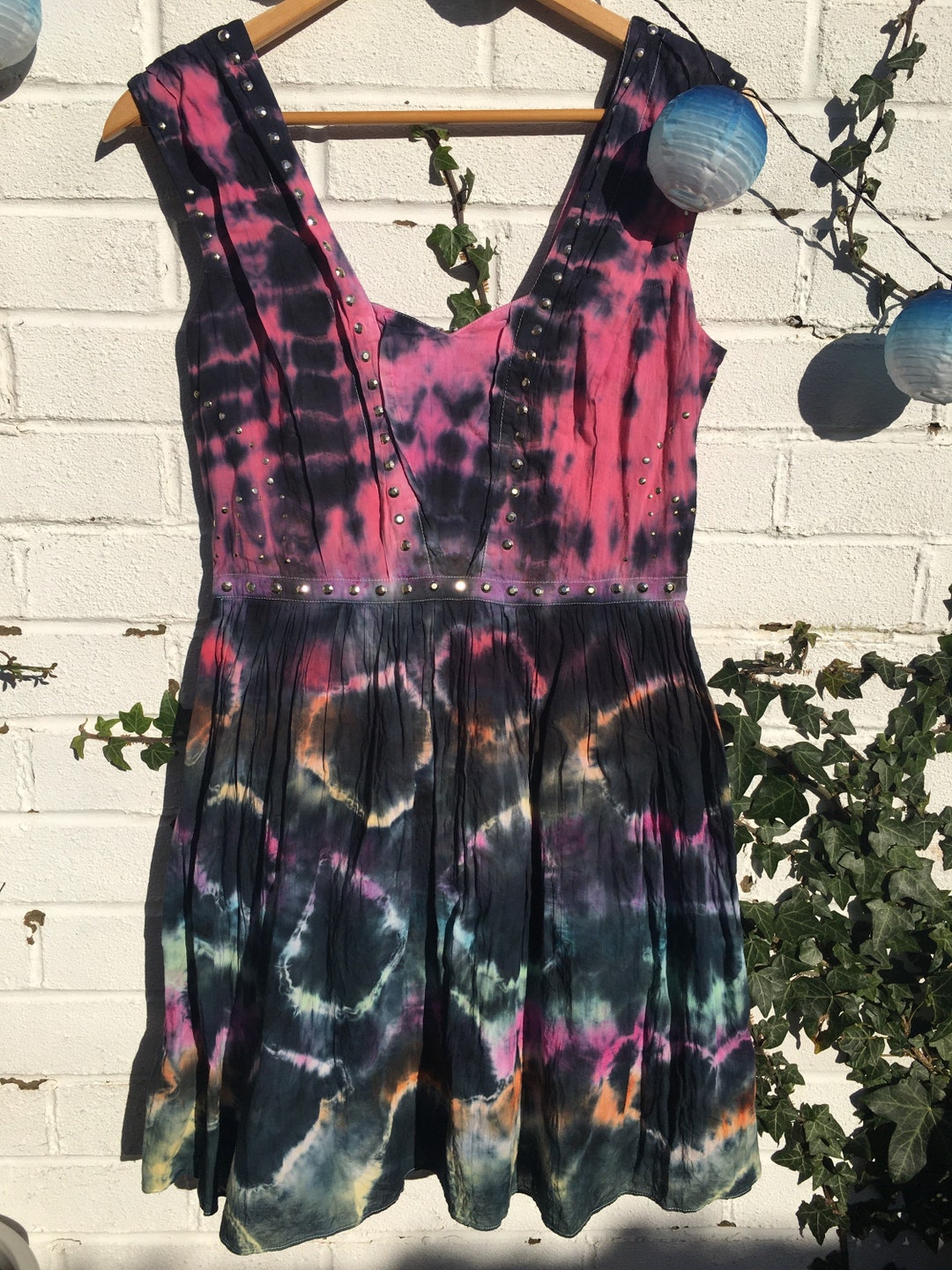 Recycled Fashion Tie Dye Dress Black & Rainbow Tie Dye Size 10 — free download