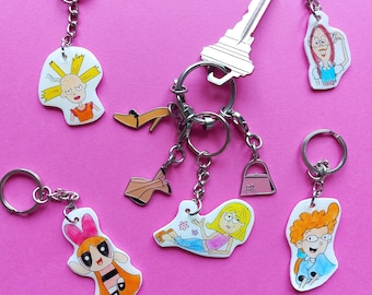 Cartoon Handmade Keychains, Purse Bag Charms | 90s, 2000s, Y2K Nostalgia Gift