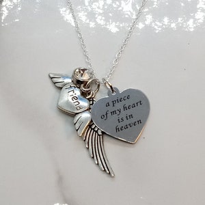 A piece of my heart is in Heaven - Memorial Necklace for loss of Friend Funeral Cremation Sympathy Gift