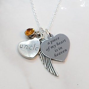 A piece of my heart is in Heaven - Memorial Necklace for loss of Uncle Funeral Cremation Sympathy Gift