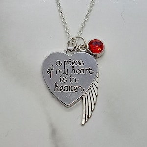 A Piece of My Heart is in Heaven with ONE angel wing and birthstone