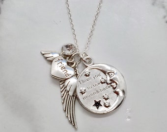 I love you to the moon and back - Memorial Necklace for loss of Friend with birthstone – Sympathy Funeral Remembrance Gift **FREE SHIPPING