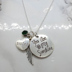 You are my sunshine... Memorial Necklace A piece of my heart is in heaven for loss of Sister