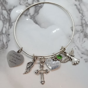 A piece of my heart is in heaven - Memorial Bracelet for loss of Cousin - Sympathy Gift - Funeral Gift