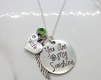 You are my sunshine... Memorial Necklace A piece of my heart is in heaven for loss of Wife