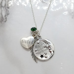 I love you to the moon and back - Memorial Necklace for loss of Sister with birthstone – Sympathy Funeral Remembrance Gift
