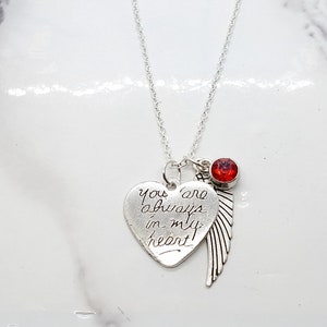 You Are Always in My Heart - with ONE angel wing and birthstone **FREE SHIPPING**