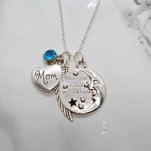 I love you to the moon and back - Memorial Necklace for loss of Mom Mother with birthstone – Sympathy Funeral Remembrance Gift