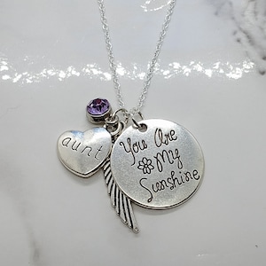 You are my sunshine... Memorial Necklace A piece of my heart is in heaven for loss of Aunt