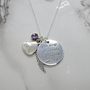 Your wings were ready... Memorial Necklace A piece of my heart is in heaven for loss of Aunt