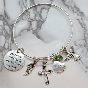 Your wings were ready, but my heart was not - Memorial Bracelet for loss of Sister - Sympathy Gift - Funeral Gift