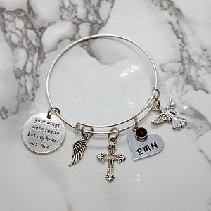 Your wings were ready, but my heart was not - Memorial Bracelet - Sympathy Gift - Funeral Gift  with initials and birthstone