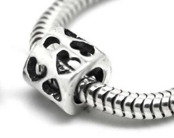 Hearts / Love / Valentine spacer bead. Openwork. Solid 925 sterling silver. For European charm bracelets