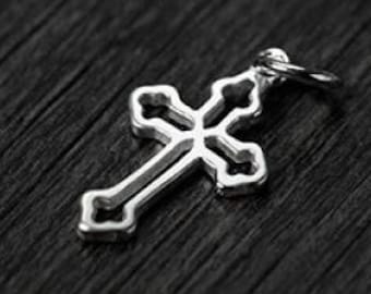 Budded / Bulgarian Orthodox CROSS / Crucifix. Charm / Pendant. Solid 925 sterling silver. Necklace chain optional