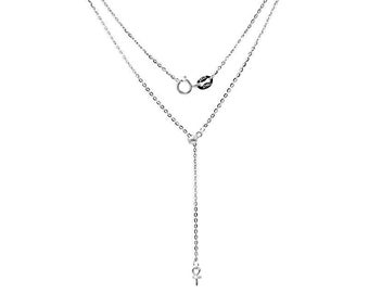 Adjustable necklace chain for half-drilled bead drop. 925 sterling silver rolo or belcher chain. 18" / 45.7 cm