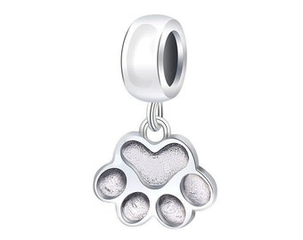 Paw print. dog/cat.solid 925 sterling silver dangle european charm bead/pendant