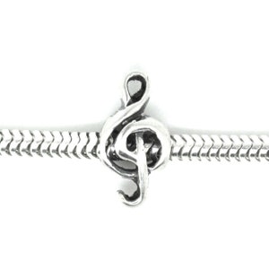 G-clef. nota musical. plata de ley sólida 925 para el amuleto de cuentas de pulsera europea. imagen 4