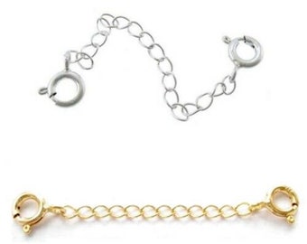 Safety chain/extender-double clasp-2 spring rings-925 sterling silver-1.8" to 3"