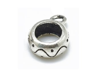 Wave & Dot- Charm carrier/hanger/holder/bail bead. 925 sterling silver. Oxidised ("antique") finish