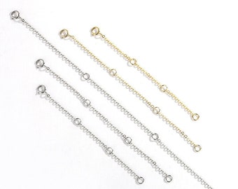 Adjustable safety chain / extender. With one spring ring. 925 sterling silver. 76-132mm. Gold plated available