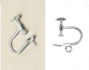 Niet-doorboorde oorclip, vastgeschroefd. Massief 925 sterling zilver. Oorbellen bevindingen / blanco's. Paar