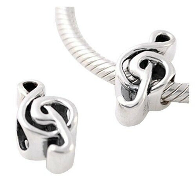 G-clef. nota musical. plata de ley sólida 925 para el amuleto de cuentas de pulsera europea. imagen 1