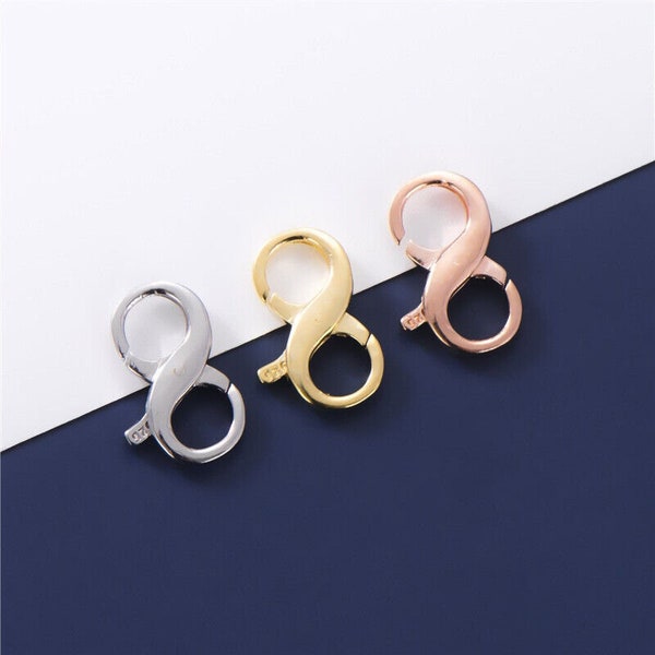 Figure of eight / 8. Double clasp / connector. Solid 925 sterling silver. Gold / rose gold plated. Choose size