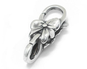 Bow knot / ribbon. Double lock / lobster clasp for bracelet. Solid 925 sterling silver