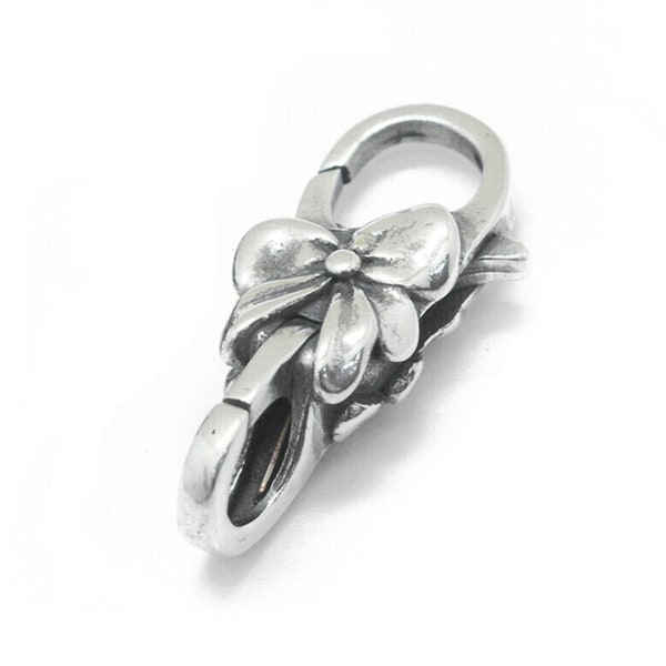 Bow knot / ribbon. Double lock / lobster clasp for bracelet. Solid 925 sterling silver