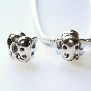 African / Indian ELEPHANT bead charm. Solid 925 sterling silver. For European style bracelets
