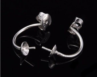 Butterfly ear nuts / earring backs with cup and peg for half drilled beads. Solid 925 sterling silver. Earring findings, pair.