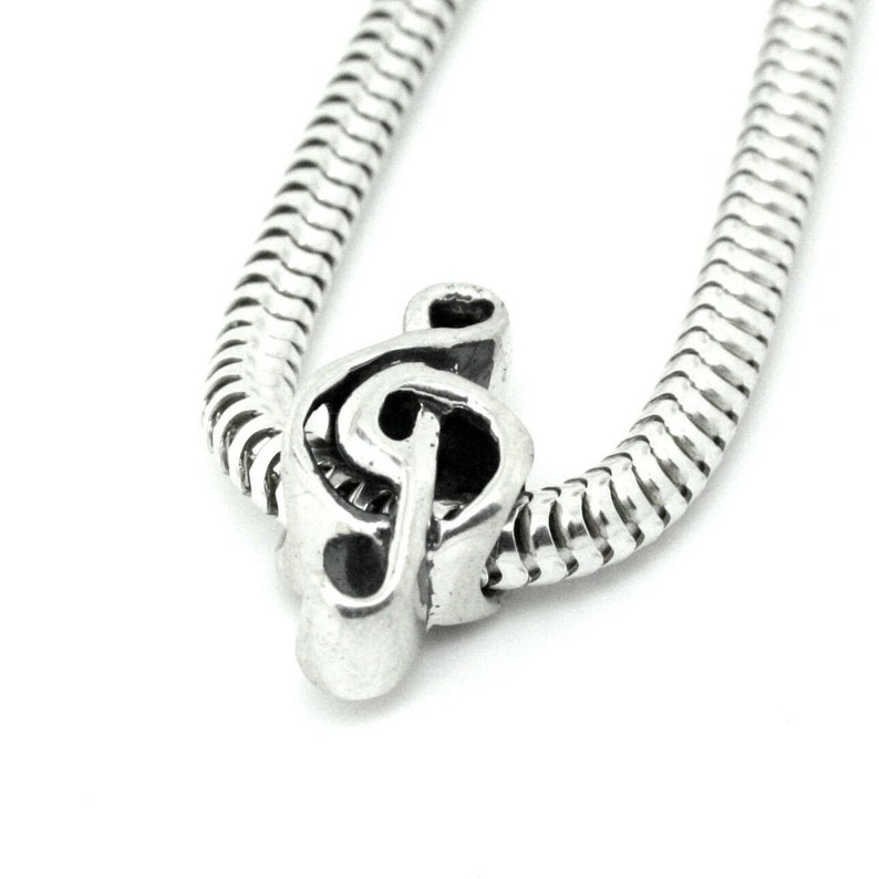 G-clef. nota musical. plata de ley sólida 925 para el amuleto de cuentas de pulsera europea. imagen 2