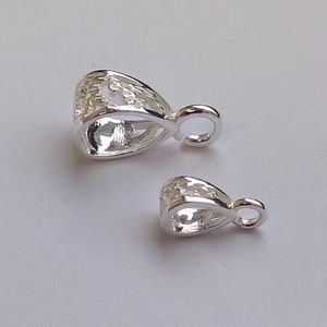 BAIL for pendant or charm with fixed open ring. Solid 925 sterling silver openwork. Two sizes
