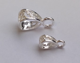 BAIL per pendente o charm con anello aperto fisso. Traforato in argento sterling massiccio 925. Due dimensioni