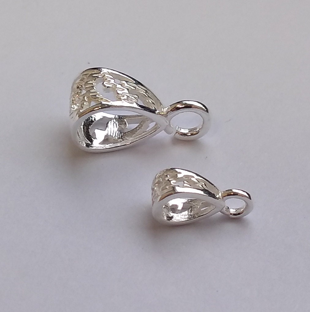 thumbnail image 2 of Sterling Silver Pinch Bails With Ring Loop | Jewelry Making Findings | Multiple Sizes & Platings 2 of 6