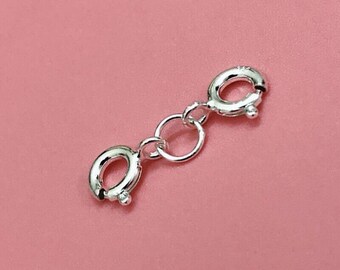 Fermoir double anneau à ressort. Argent sterling massif 925. 5 ou 6 mm de diamètre